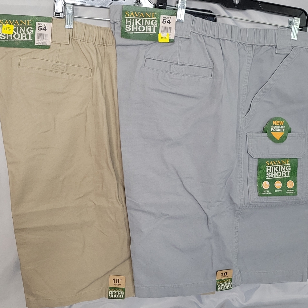 2 Savane Men's Hiking Shorts - Khaki and Gray - Waist 54 - 10" Inseam